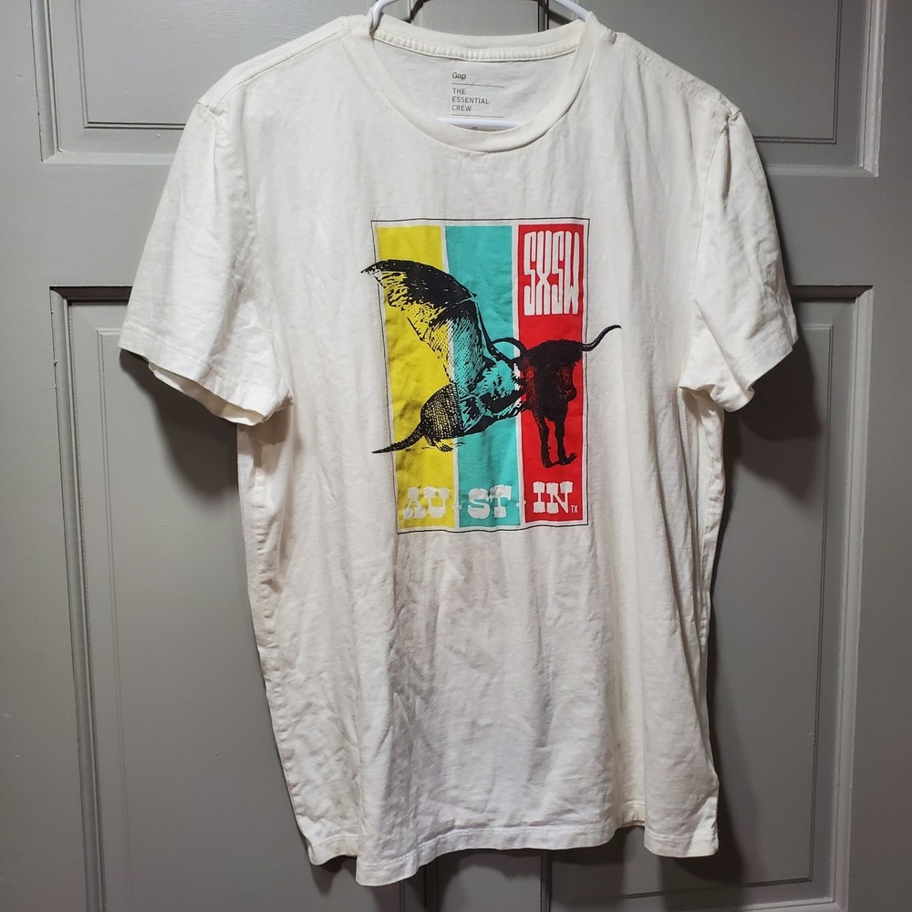 Gap Men's White Graphic T-Shirt L Crewneck short Sleeves Streetwear Cotton